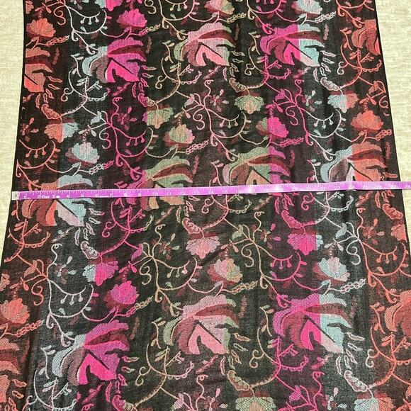 Dark Floral Pink and Blue Ombre Print Fringed Scarf - Picture 4 of 5